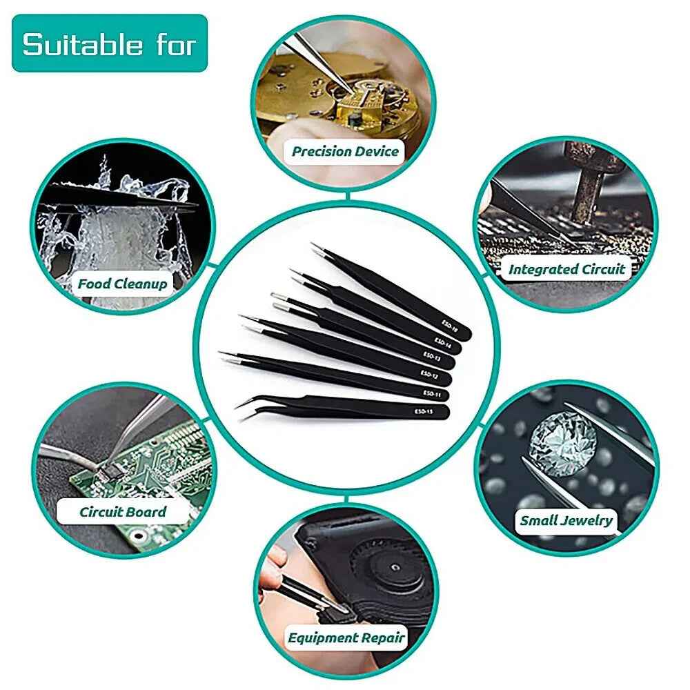 Anti-Static Precision ESD Tweezers Set Stainless Steel for Electronics UK - Dukes Supplies