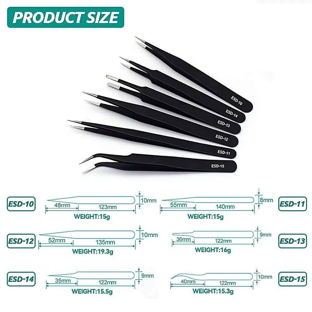Anti-Static Precision ESD Tweezers Set Stainless Steel for Electronics UK - Dukes Supplies