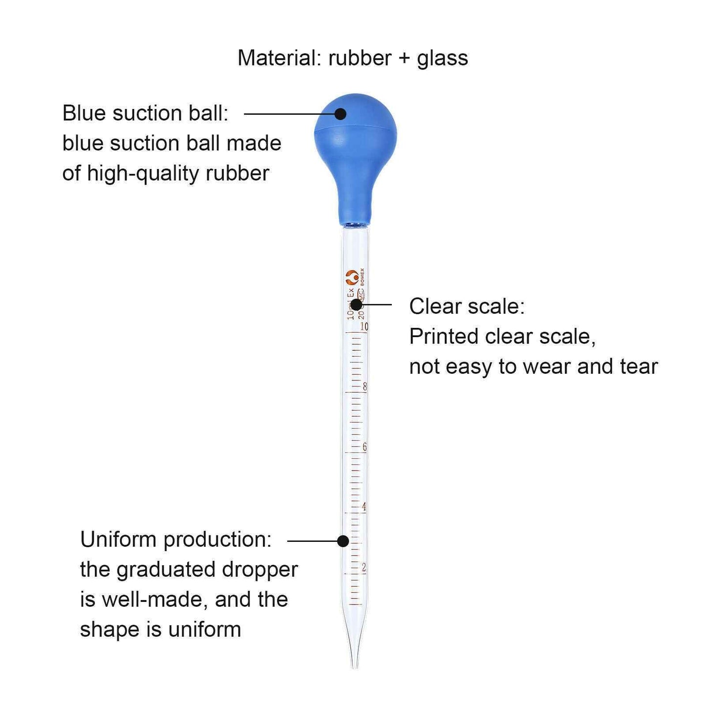 10ml Dropper Glass Scale Line Dropping Pipe Lab School Rubber Head Pipette - Dukes Supplies