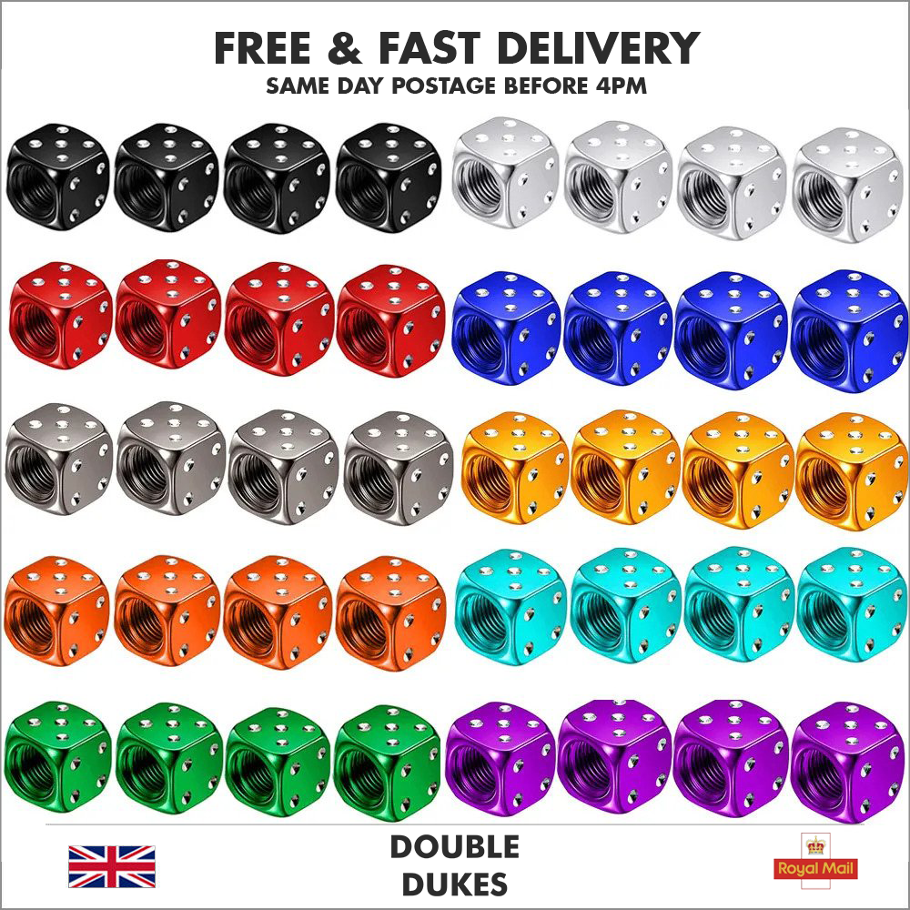 Dice Valve Caps for Cars, Set of 4, Caravans, Motorcycles, BMX - UK Seller - Dukes Supplies