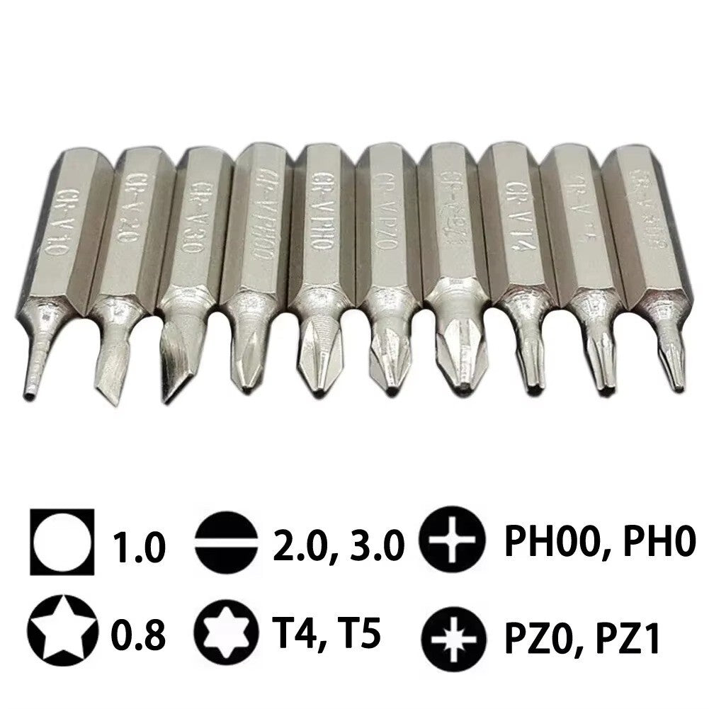 10PCS CR-V Screwdriver Bits Set PH00 PH0 PZ1 PZ0 SL3 SL2 SL1 T5 T4 Mobile Bits - Dukes Supplies