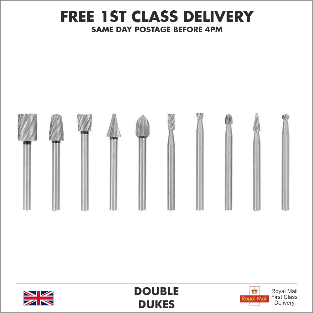 10 x HSS Routing Wood Carving Tool Rotary Drill File Router Bits For Dremel - Dukes Supplies