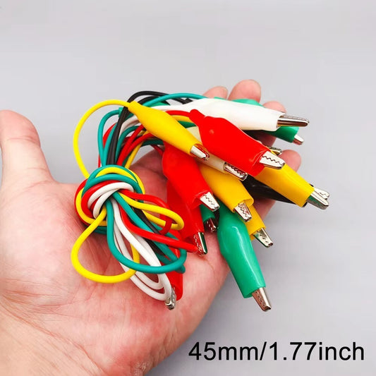 10pc Coloured Cable Wire Crocodile Test Leads Clamps Wire With Aligator Clips - Dukes Supplies