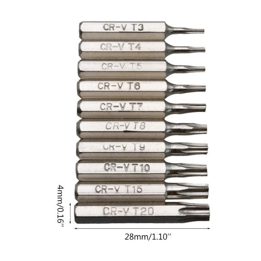 10PCS CR-V Torx Screwdriver Bits Set T3 T4 T5 T6 T7 T8 T9 T10 T15 T20 Mobile Bit - Dukes Supplies
