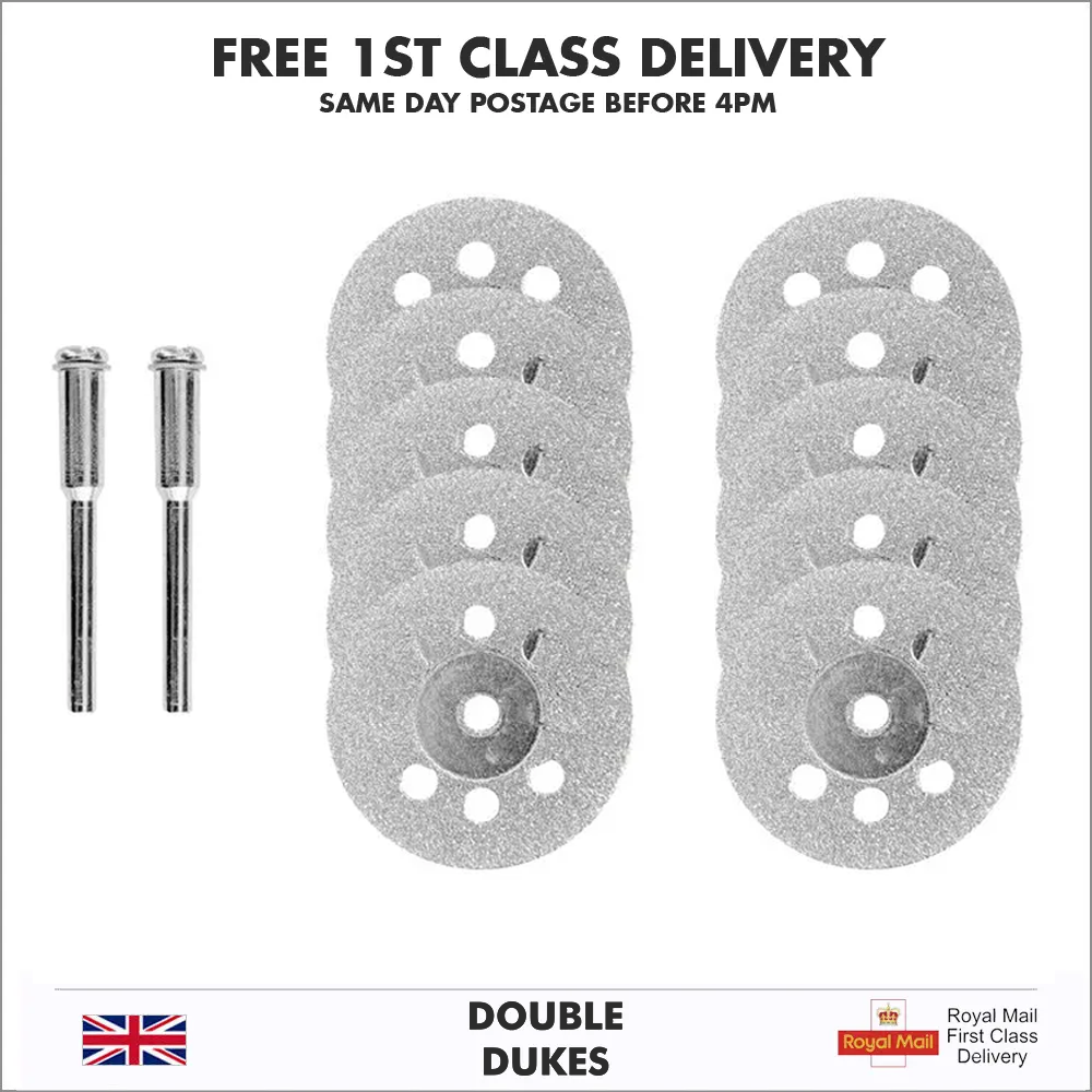 12PCS Rotary Diamond Glass Cutting Discs Disks 2x Mandrel Dremel Tools 25mm UK - Dukes Supplies