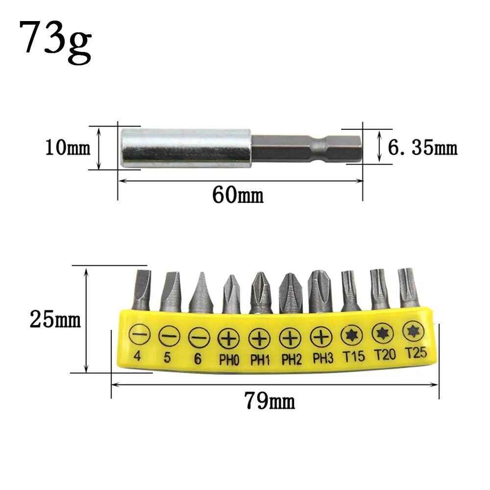 10pc Screwdriver Bits - Torx Cross Head Slotted Philips Hex Power Driver Screw - Dukes Supplies