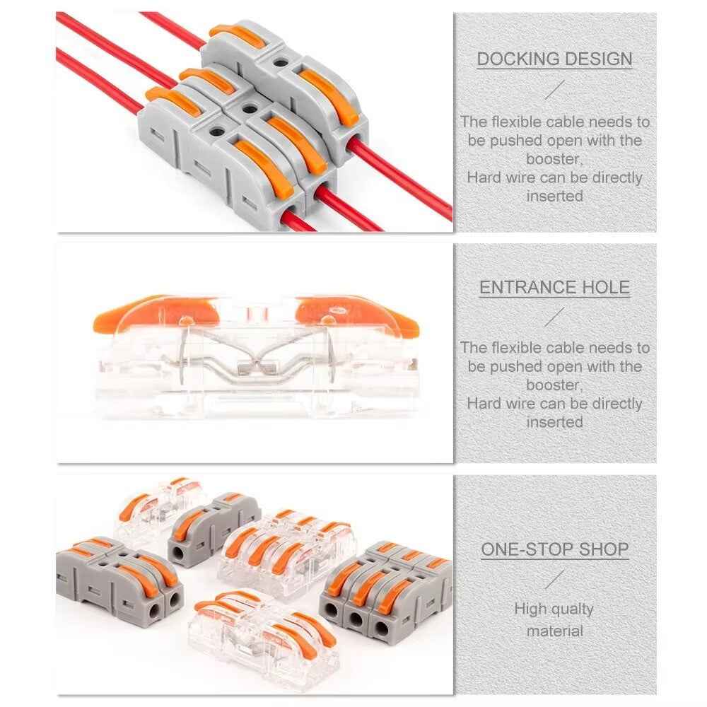 SPRING LEVER TERMINAL BLOCK ELECTRICAL CABLE WIRE CONNECTOR QUICK SPLICE INLINE - Dukes Supplies
