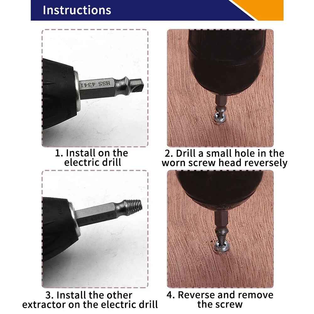6PCS Broken Screw Extractor Remover Set Damaged Bolt Easy Out Stripped Drill Bit - Dukes Supplies