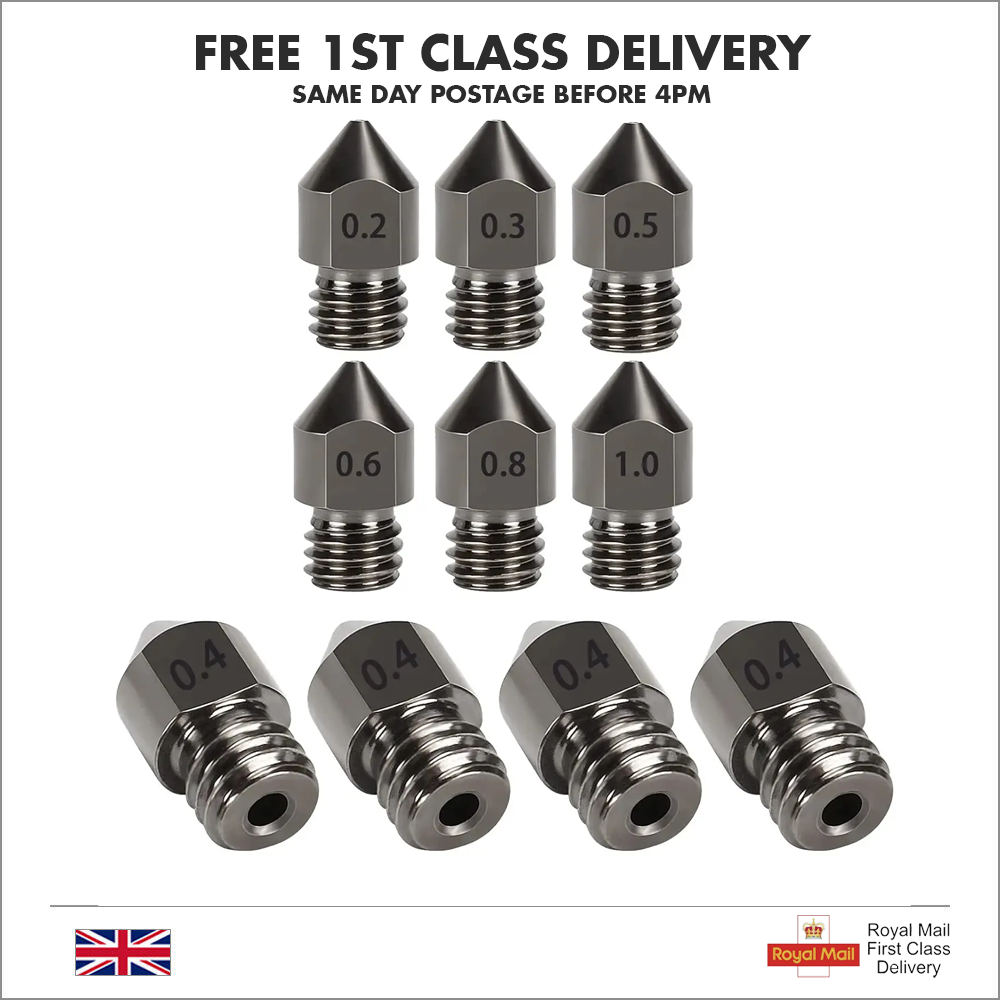 10pcs 0.2mm-1.0mm Hardened Steel MK8 3D Printer Nozzle Extruder Creality Ender - Dukes Supplies
