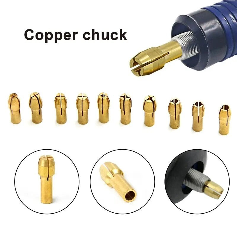 11 x Brass Drill Chuck Collet Bit For Dremel Rotary Tools Adapter 0.5mm-3.2mm - Dukes Supplies