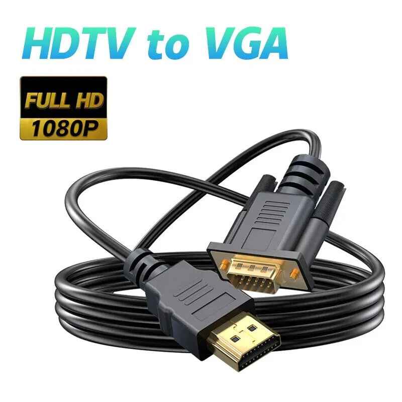 1.8m HDMI to VGA Cable Monitor Lead PC XBOX Laptop Converter Adapter 2m - Dukes Supplies