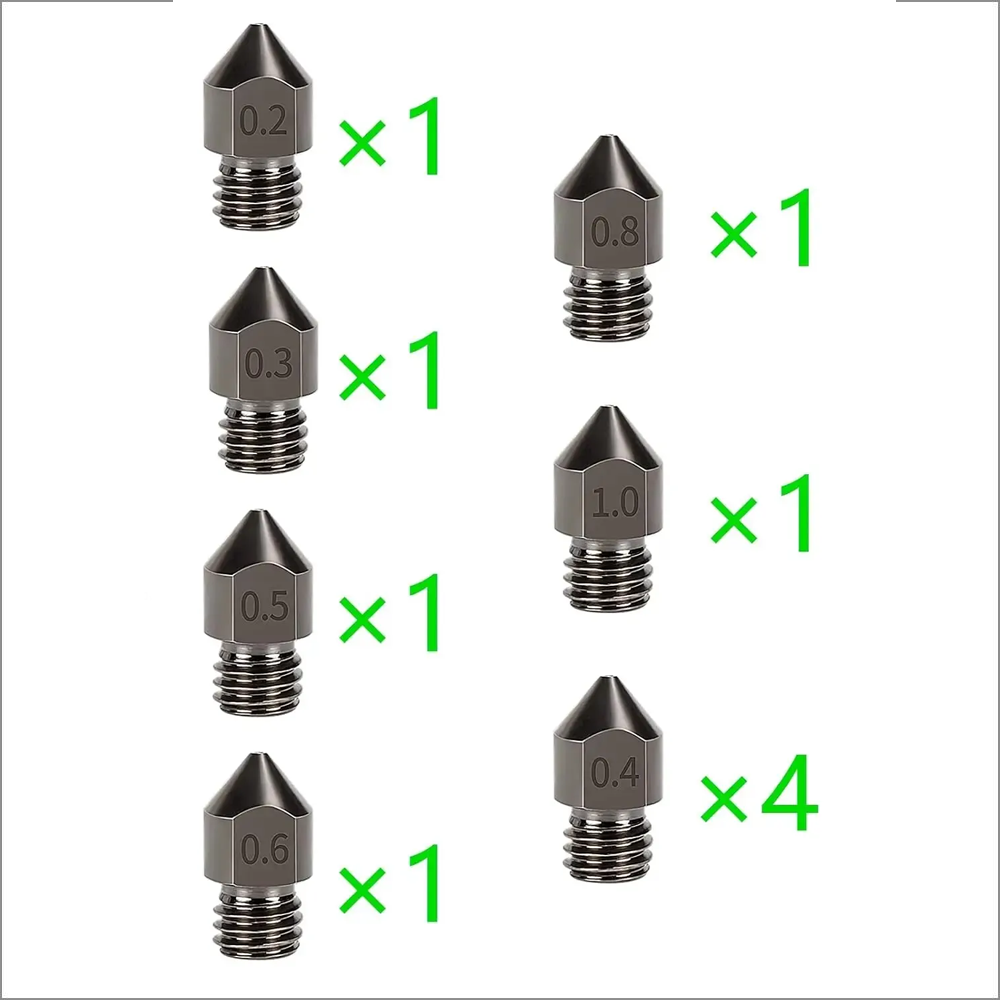 10pcs 0.2mm-1.0mm Hardened Steel MK8 3D Printer Nozzle Extruder Creality Ender - Dukes Supplies