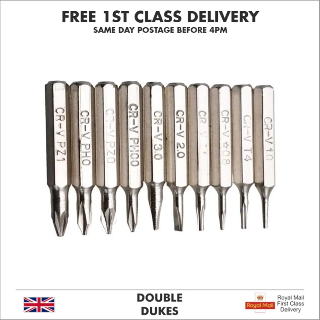 10PCS CR-V Screwdriver Bits Set PH00 PH0 PZ1 PZ0 SL3 SL2 SL1 T5 T4 Mobile Bits - Dukes Supplies