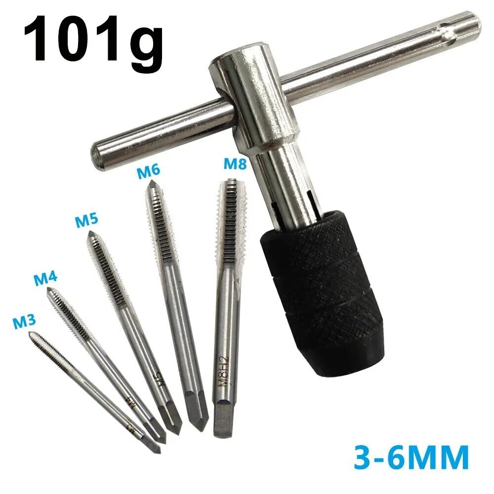 6pcs Hand Tap Set Screw Thread Taps T-Wrench Reamer M3-M8 Twist Drill Bit - Dukes Supplies