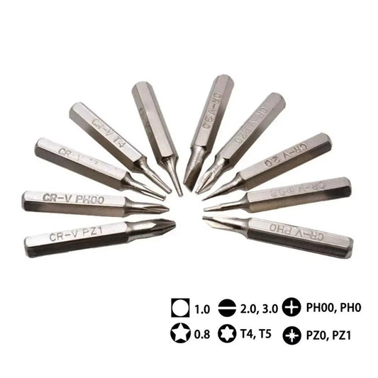 10PCS CR-V Screwdriver Bits Set PH00 PH0 PZ1 PZ0 SL3 SL2 SL1 T5 T4 Mobile Bits - Dukes Supplies