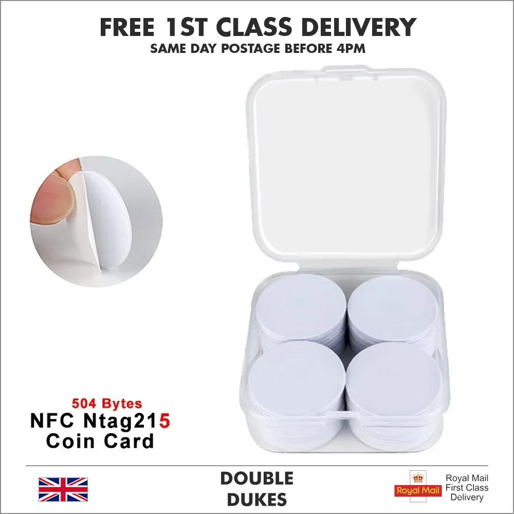 NTAG215 NFC Sticker Coins Adhesive 25mm 13.56 MHZ TagMo Amiibo iOS Android - Dukes Supplies