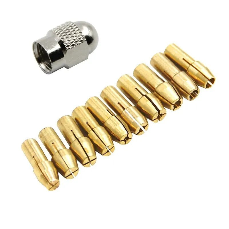 11 x Brass Drill Chuck Collet Bit For Dremel Rotary Tools Adapter 0.5mm-3.2mm - Dukes Supplies