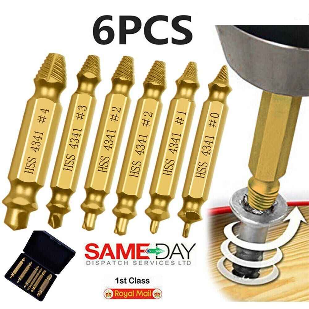 6PCS Broken Screw Extractor Remover Set Damaged Bolt Easy Out Stripped Drill Bit - Dukes Supplies