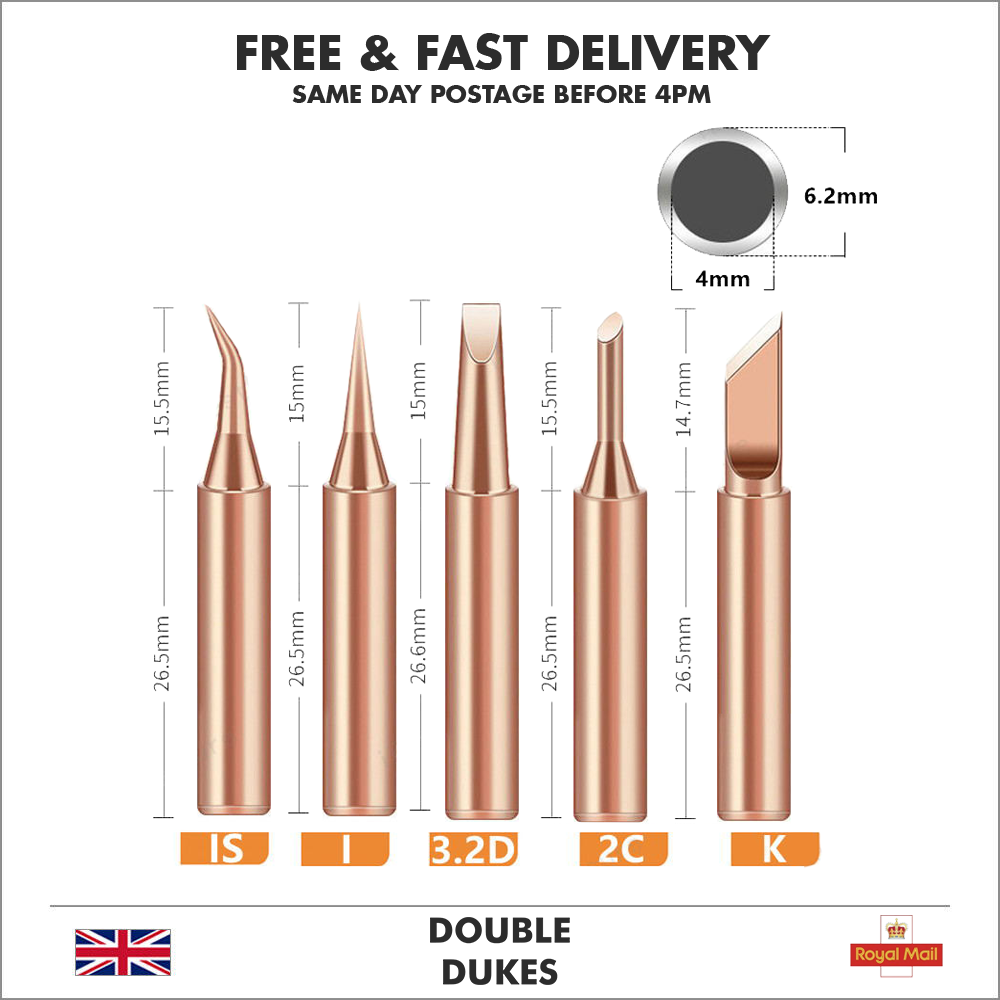 5pc/Set 900M Soldering Iron Tip Set Pure Copper Iron Head Solder Tool Tips - Dukes Supplies