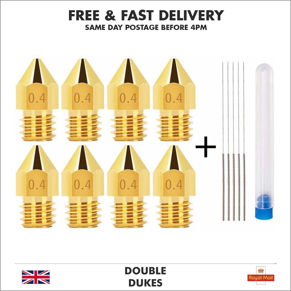 8pc 0.4mm 3D Printer MK8 Extruder Nozzle Creality Ender 3 / V2 / CR10s / SE-6 - Dukes Supplies