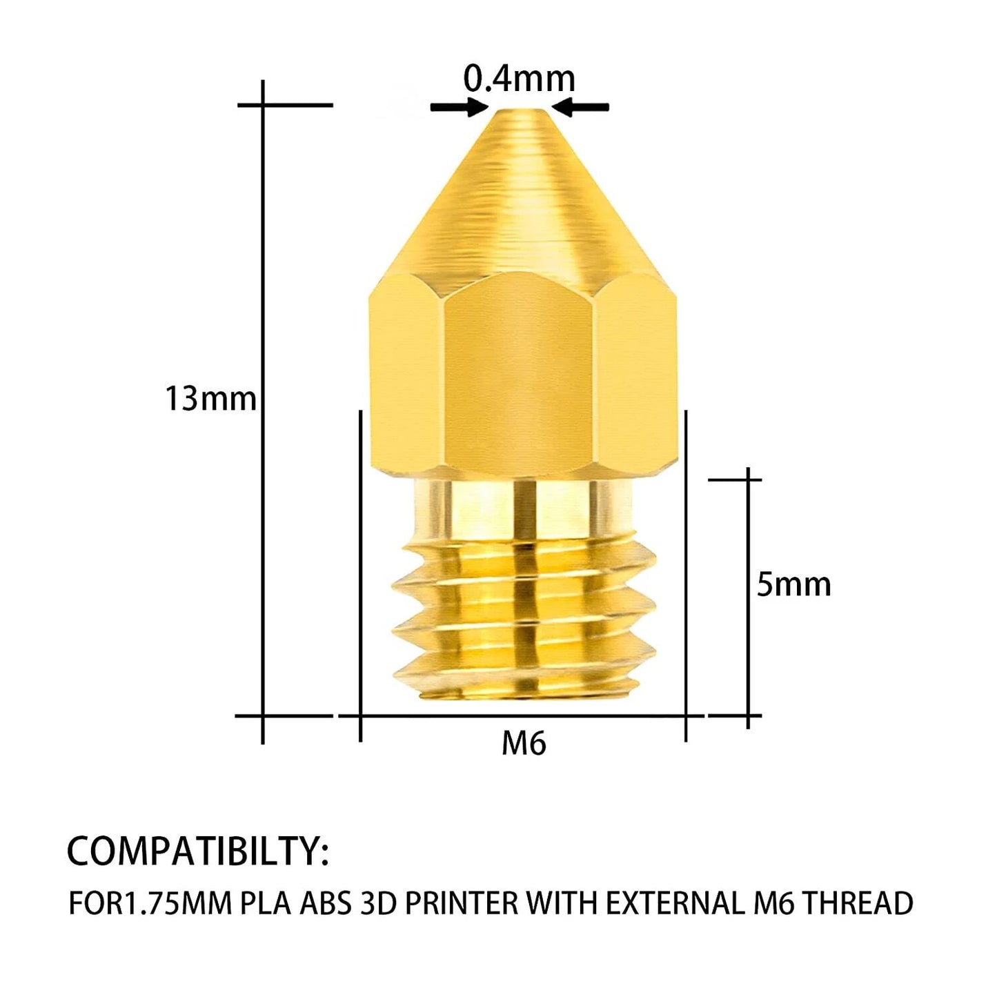 3D Printer Nozzle 0.4mm 10 Extruder MK8 Creality Ender 3 Pro CR-10r Anet A8 m6 - Dukes Supplies