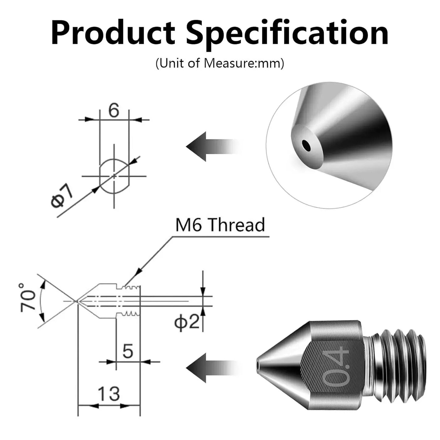 10pcs 0.2mm-1.0mm Hardened Steel MK8 3D Printer Nozzle Extruder Creality Ender - Dukes Supplies