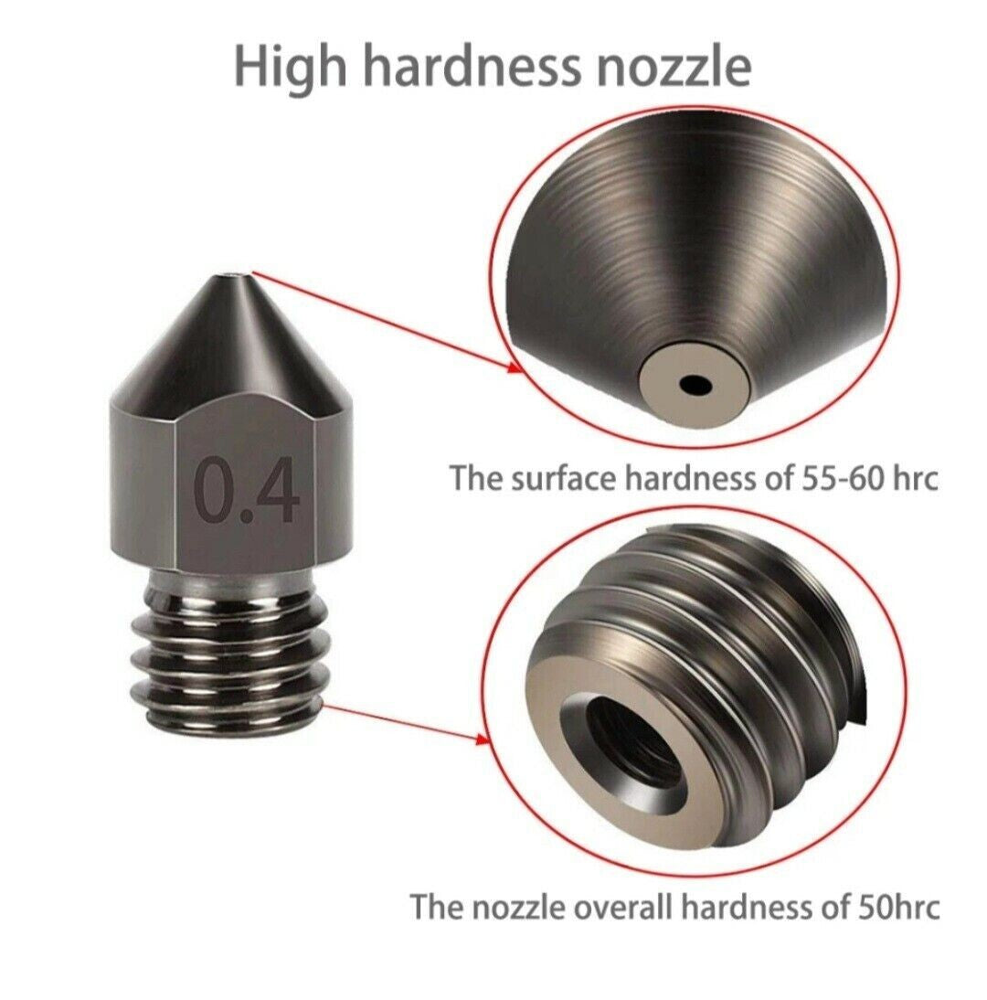 2pcs 0.4mm Hardened Steel 3D Printer Nozzle MK8 CR-10 Ender 3 Anet A8 m6 - Dukes Supplies