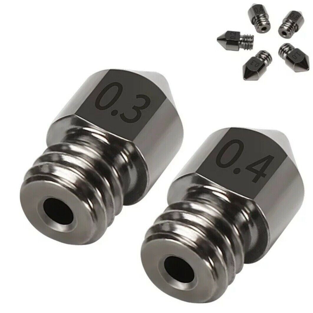 2pcs 0.4mm Hardened Steel 3D Printer Nozzle MK8 CR-10 Ender 3 Anet A8 m6 - Dukes Supplies