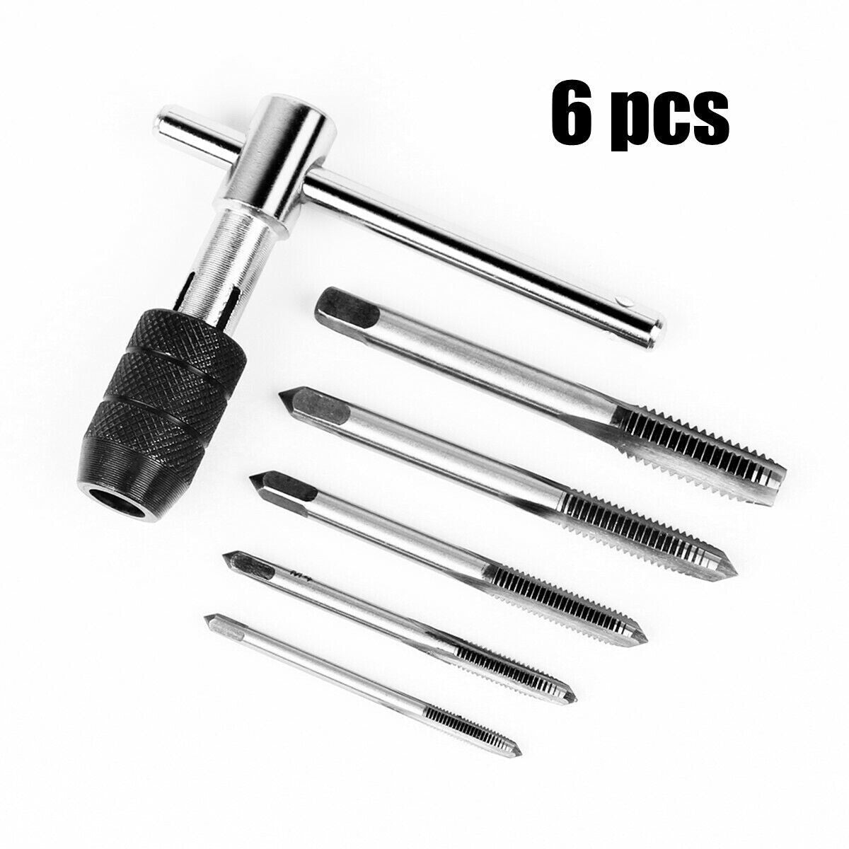 6pcs Hand Tap Set Screw Thread Taps T-Wrench Reamer M3-M8 Twist Drill Bit - Dukes Supplies