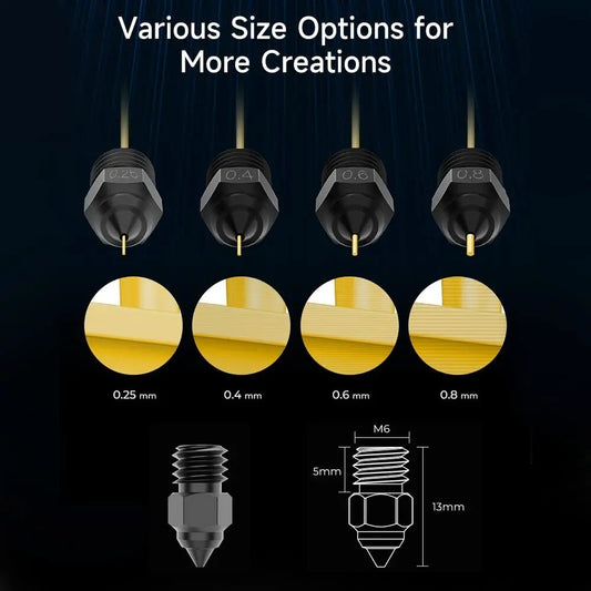 5pc 0.4mm Hardened Steel 3D Printer Nozzle Pointed MK8 CR-10 Ender 3 Anet A8 m6 - Dukes Supplies