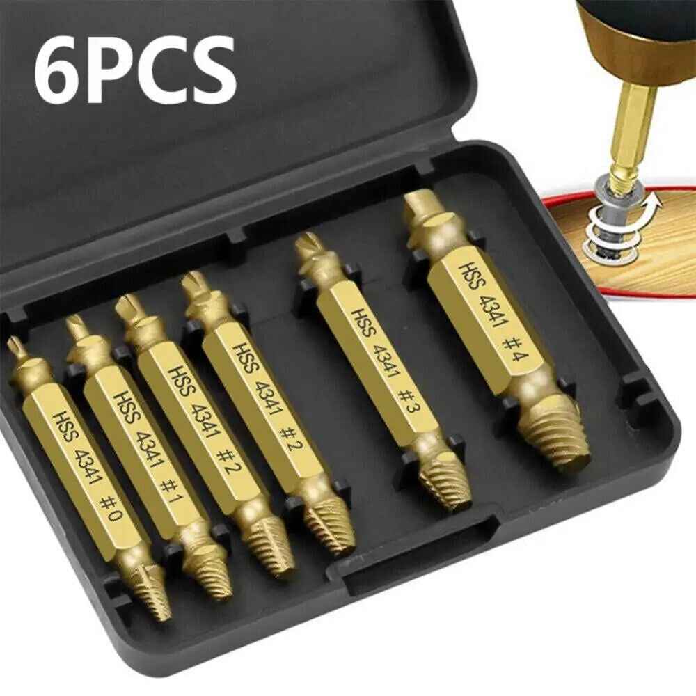 6PCS Broken Screw Extractor Remover Set Damaged Bolt Easy Out Stripped Drill Bit - Dukes Supplies