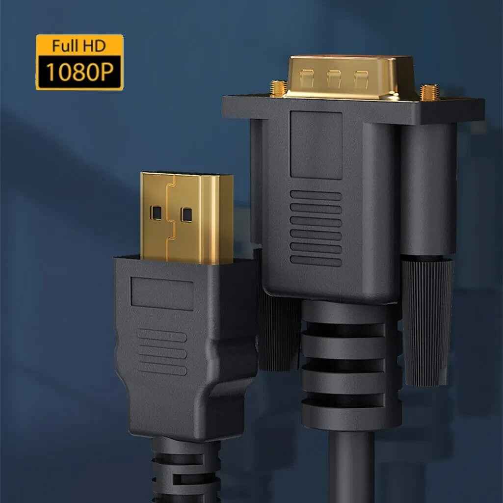 1.8m HDMI to VGA Cable Monitor Lead PC XBOX Laptop Converter Adapter 2m - Dukes Supplies