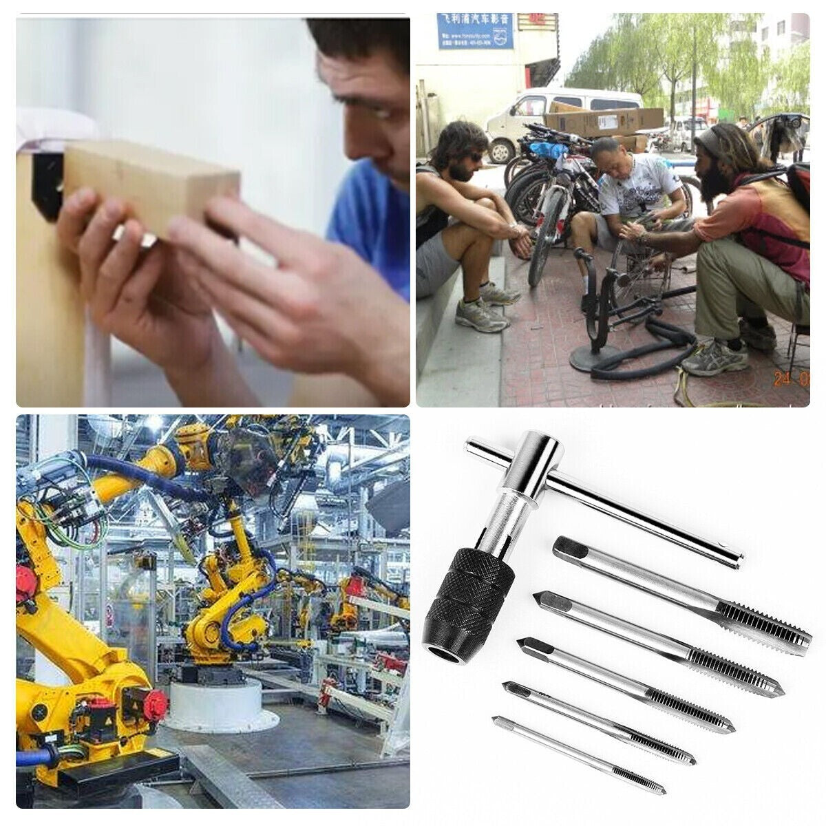 6pcs Hand Tap Set Screw Thread Taps T-Wrench Reamer M3-M8 Twist Drill Bit - Dukes Supplies