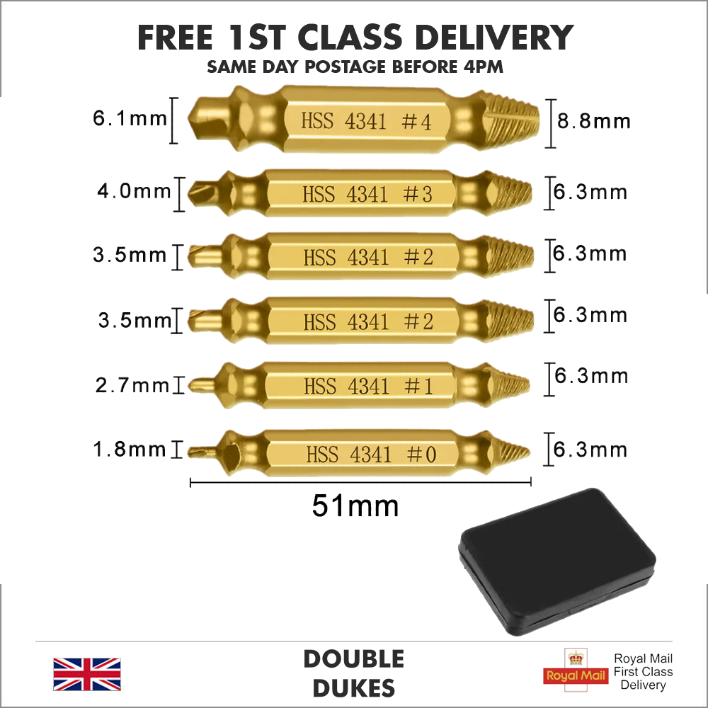 6PCS Broken Screw Extractor Remover Set Damaged Bolt Easy Out Stripped Drill Bit - Dukes Supplies