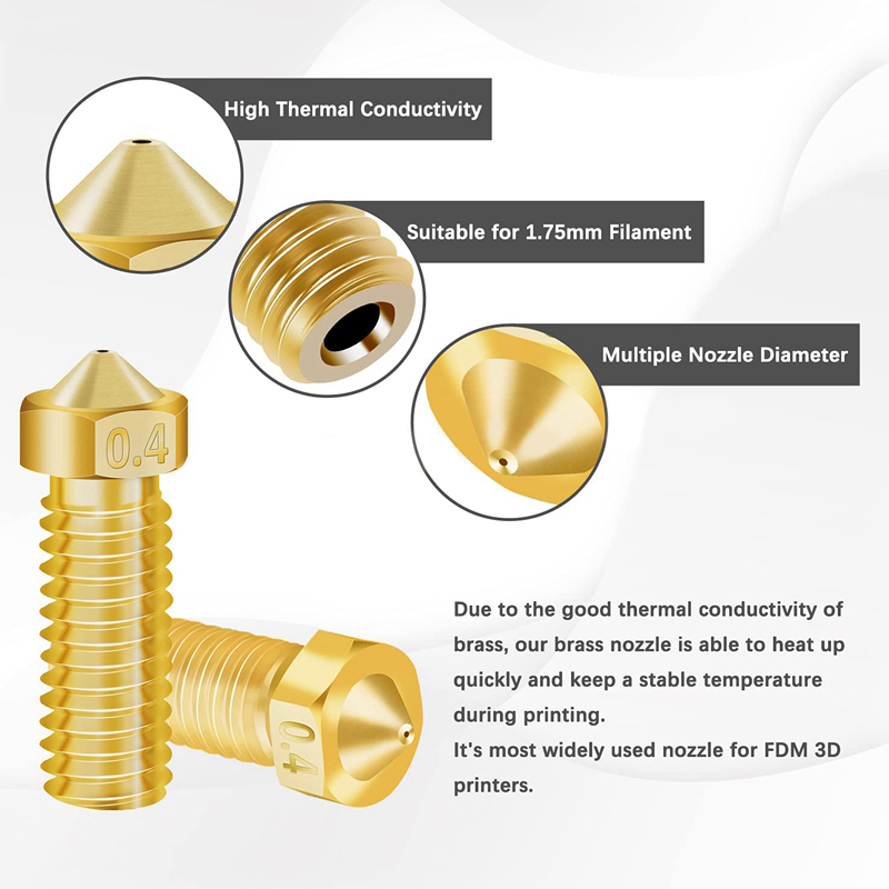 3D Printer M6 Volcano Brass Extruder Nozzle E3D 0.2mm - 0.4mm First Class UK - Dukes Supplies