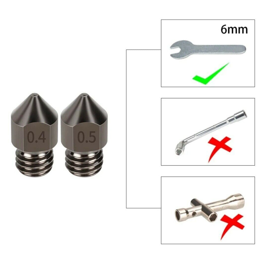 2pcs 0.4mm Hardened Steel 3D Printer Nozzle MK8 CR-10 Ender 3 Anet A8 m6 - Dukes Supplies