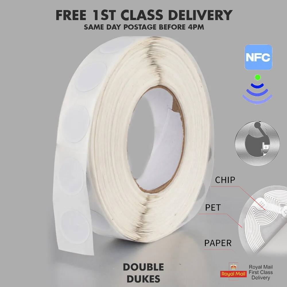 NTAG215 NFC Sticker Tags Adhesive 25mm 13.56 MHZ TagMo Amiibo iOS Android - Dukes Supplies