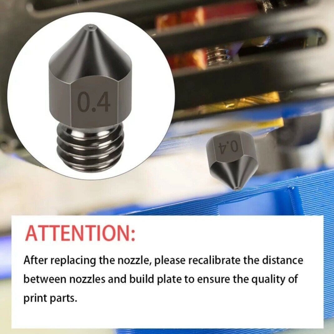 2pcs 0.4mm Hardened Steel 3D Printer Nozzle MK8 CR-10 Ender 3 Anet A8 m6 - Dukes Supplies