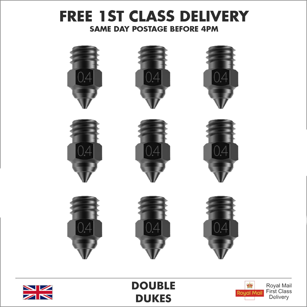 5pc 0.4mm Hardened Steel 3D Printer Nozzle Pointed MK8 CR-10 Ender 3 Anet A8 m6 - Dukes Supplies