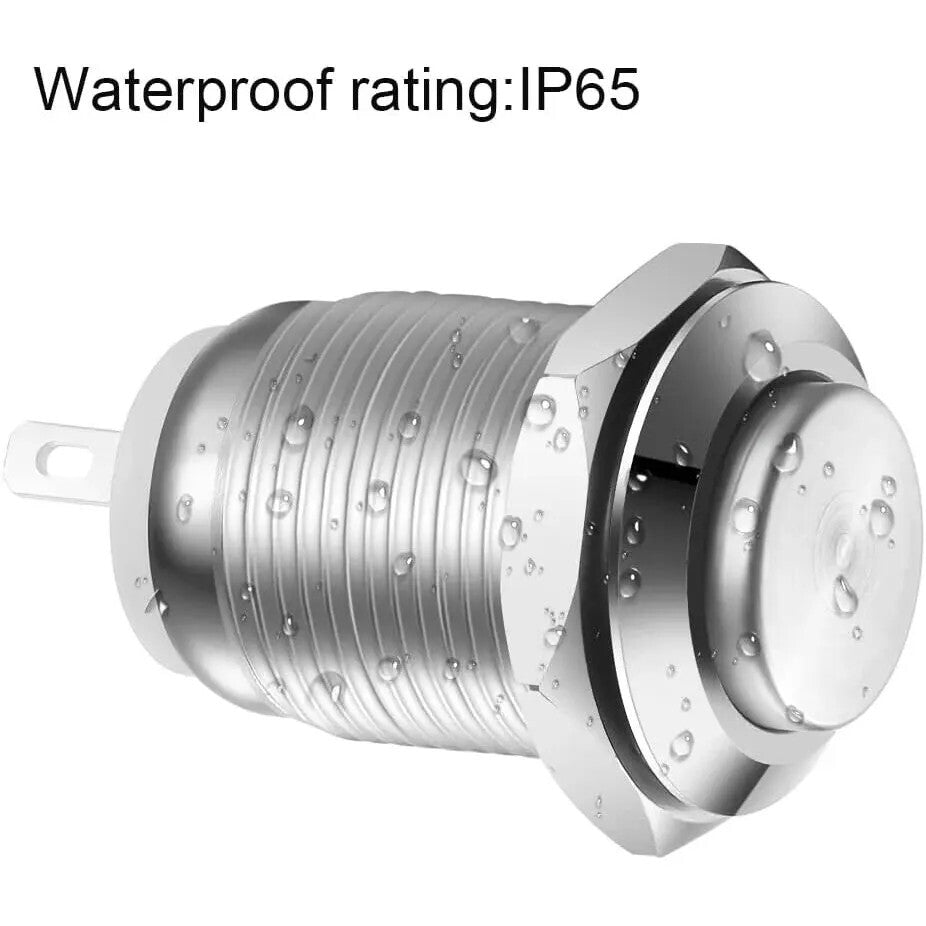 12V 12mm Momentary Push Button Switch Round Metal Waterproof 2 Pin - Dukes Supplies