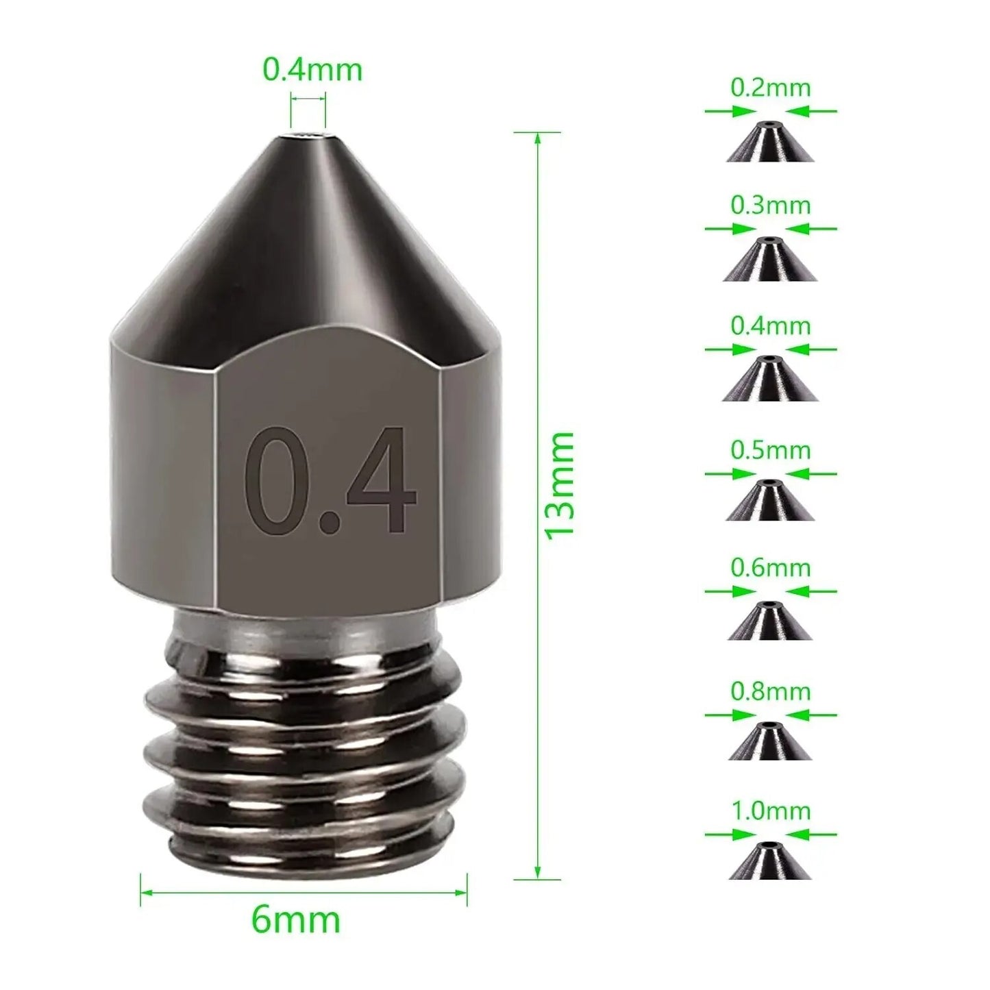 10pcs 0.2mm-1.0mm Hardened Steel MK8 3D Printer Nozzle Extruder Creality Ender - Dukes Supplies