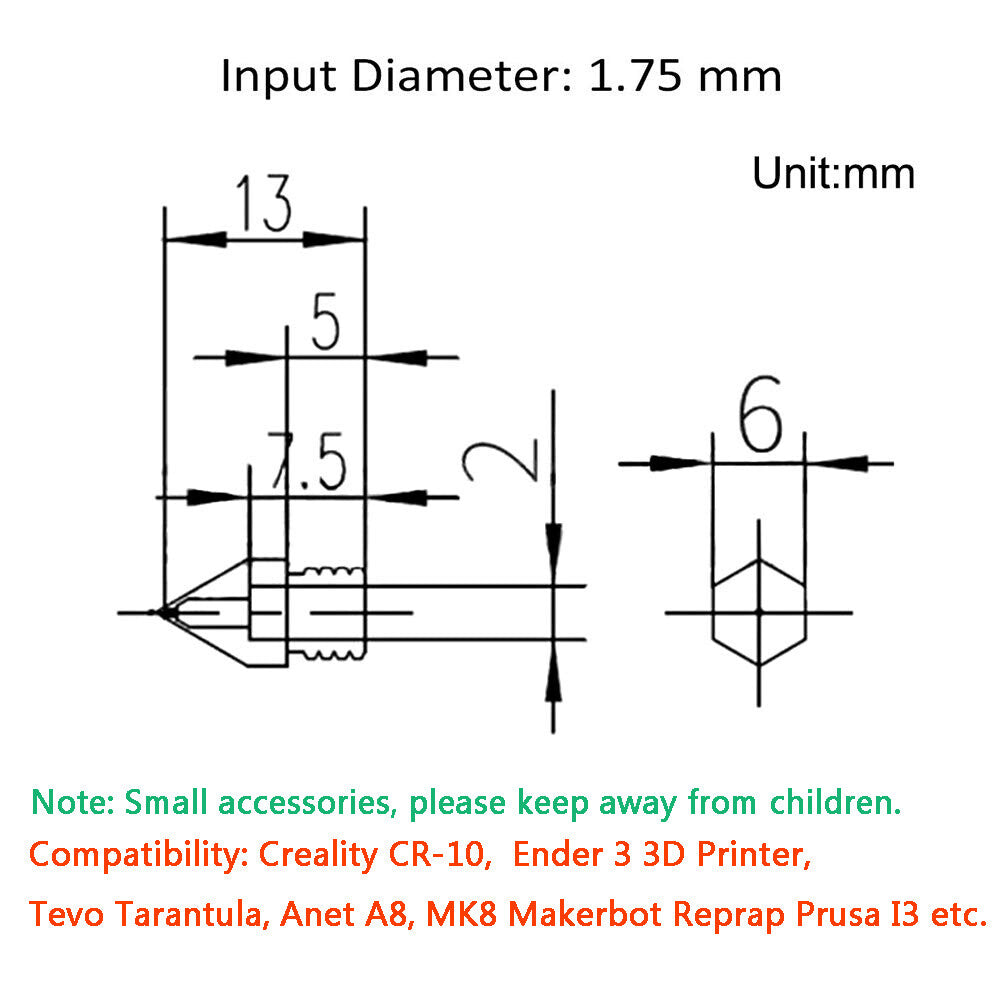 3D Printer Nozzle 0.4mm 10 Extruder MK8 Creality Ender 3 Pro CR-10r Anet A8 m6 - Dukes Supplies