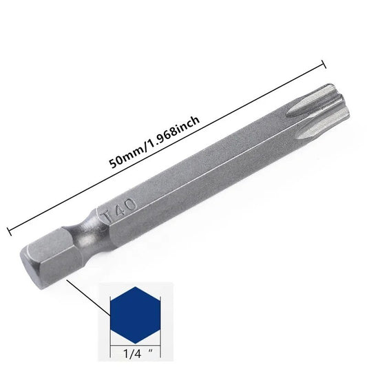 12pc Torx Screwdriver Driver Bit Hex Shank Set Security Magnetic Head 50mm - Dukes Supplies