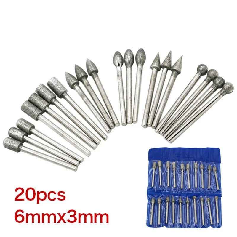 20Pcs Dremel Diamond Grinding Burr Drill Bit Set For Woodworking Rotary Tool - Dukes Supplies