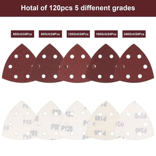 120pc 60-240 Grit Triangular Sanding Paper Disc Pad Pack Oscillating Multi Tool - Dukes Supplies