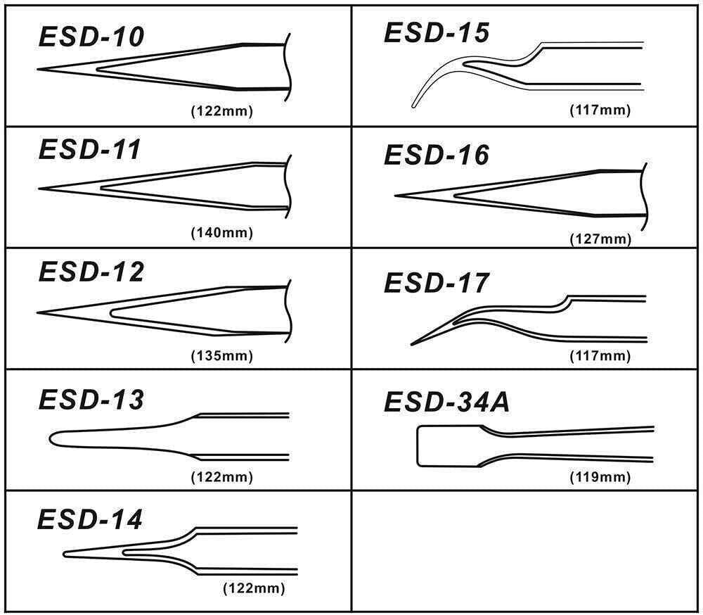 Professional ESD Anti-Static Stainless Steel Tweezers Set Maintenance Tool 10pc - Dukes Supplies