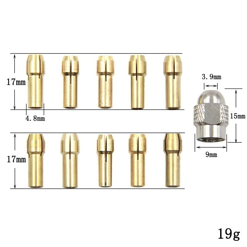 11 x Brass Drill Chuck Collet Bit For Dremel Rotary Tools Adapter 0.5mm-3.2mm - Dukes Supplies