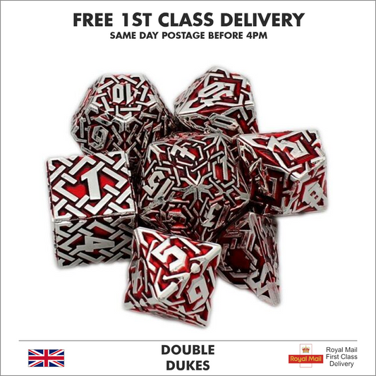 Silver Red Dragon Dice Set - Metal Polyhedral Die Set for DND and TTRPG Gifts - Dukes Supplies