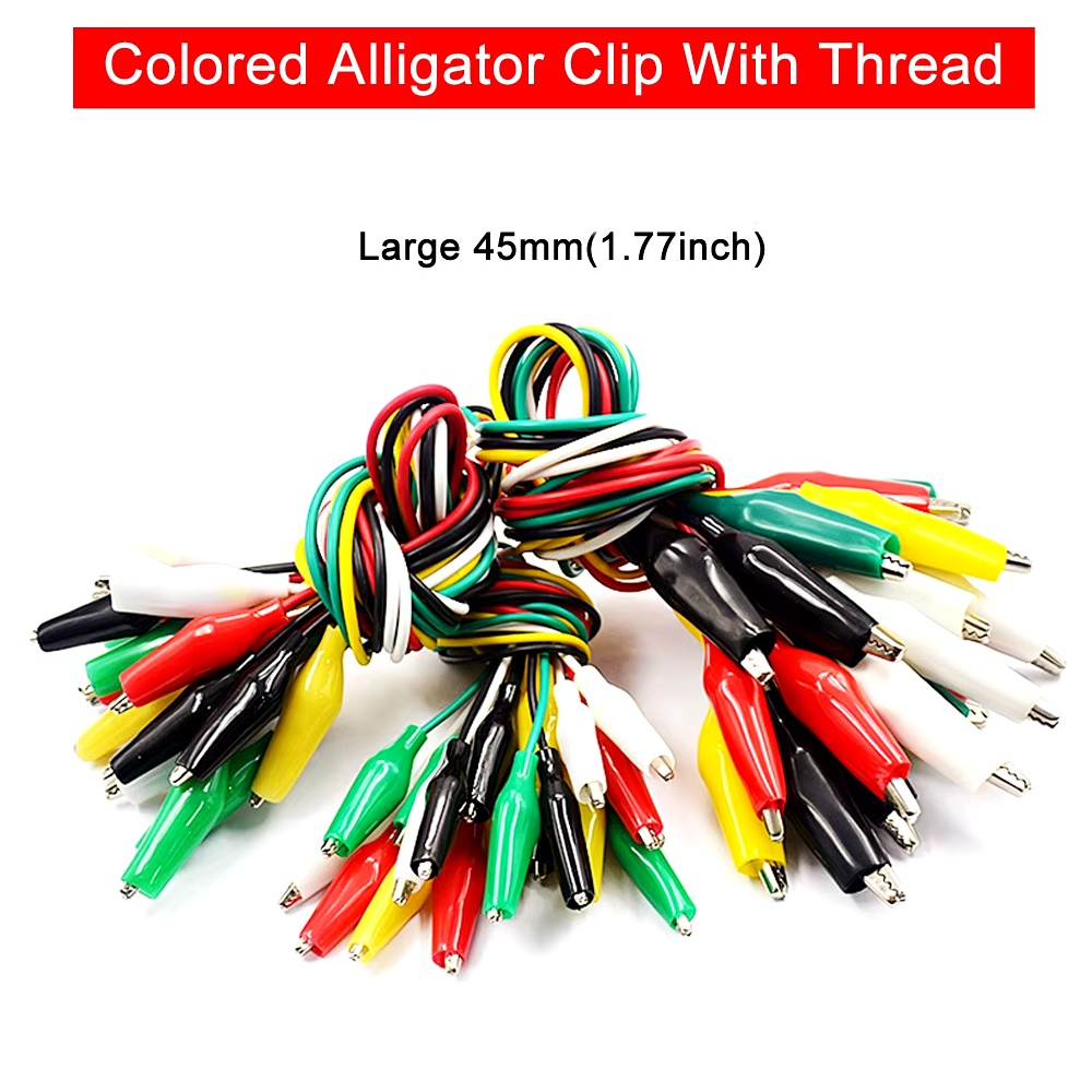 10pc Coloured Cable Wire Crocodile Test Leads Clamps Wire With Aligator Clips - Dukes Supplies