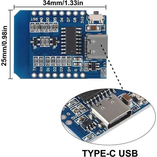 D1 MINI ESP8266 NODEMCU ESP WIFI 4M BYTES IOT DEVELOPMENT BOARD MICRO/USB-C - UK - Dukes Supplies